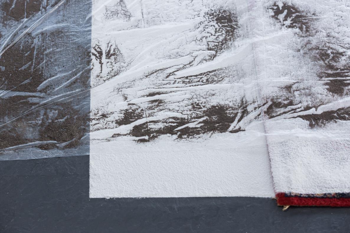 OHNE TITEL (DORTMUND), Detail 2015 - Teppich, Gips, Plastik, Sand 336 × 170 cm