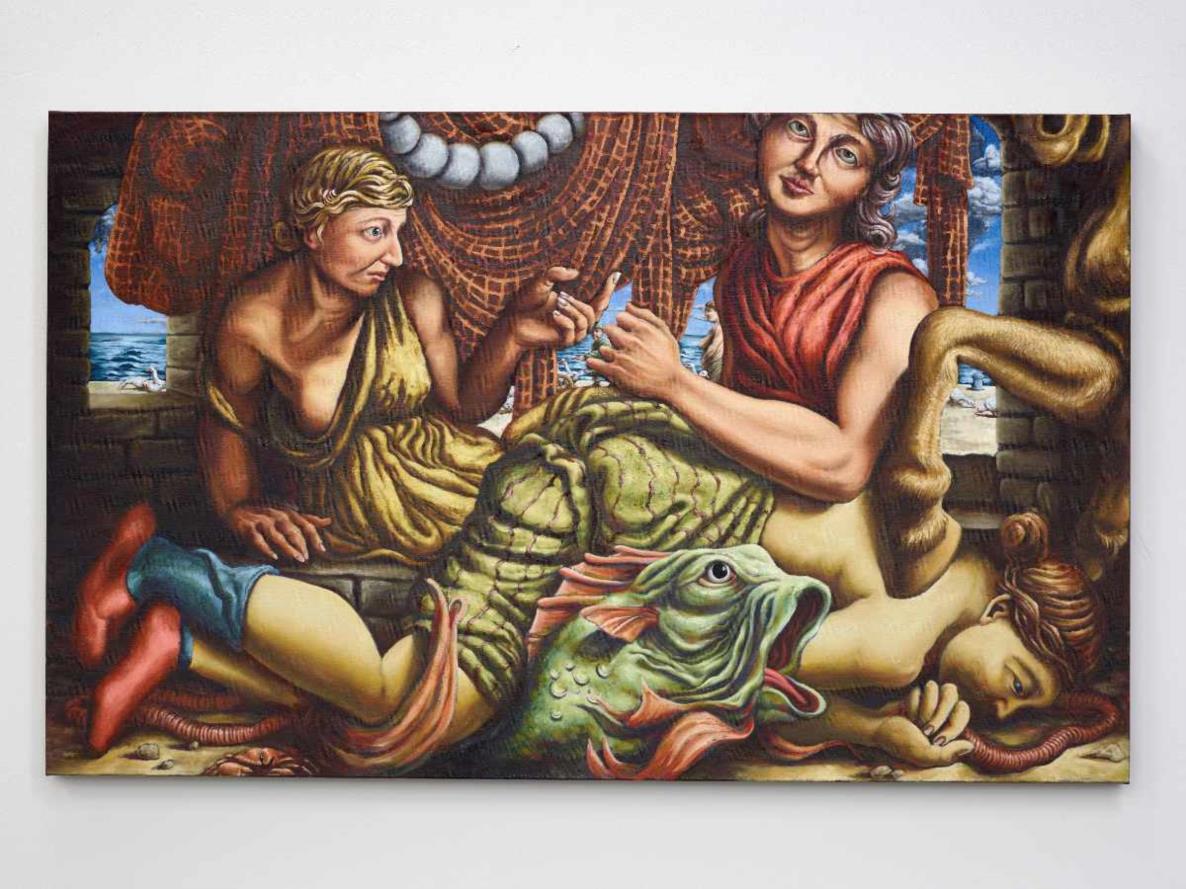 Jannis Marwitz: The Net, 2019, Öl auf Leinwand, 80 x 130 cm, Dortmunder Kunstverein, Foto: Simon Vogel