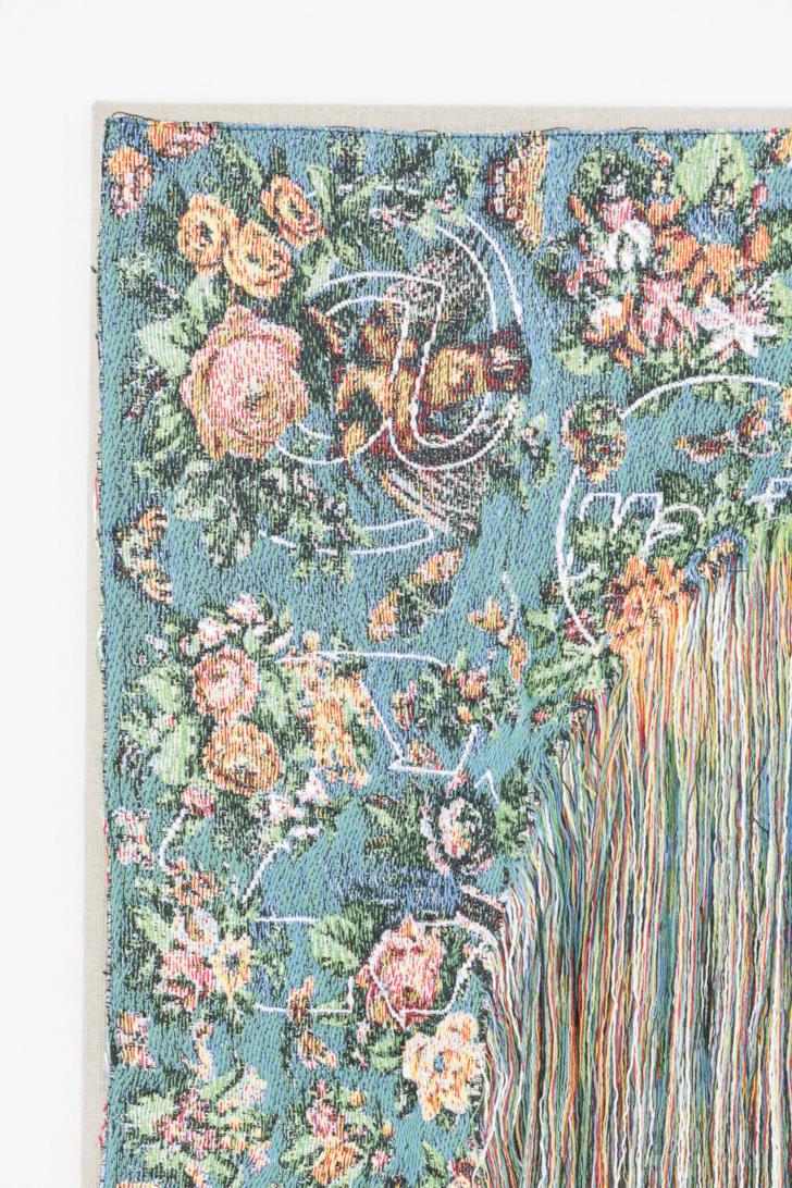 CERTAINTY / ENTROPY (PERANAKAN 5), 2014 - aufgetrennter Stoff, Holzrahmen 75 × 71 cm