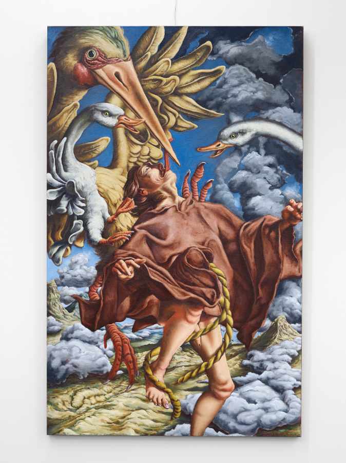 Jannis Marwitz: Die Frösche, 2019, Öl auf Leinwand, 150 x 100 cm, Dortmunder Kunstverein, Foto: Simon Vogel